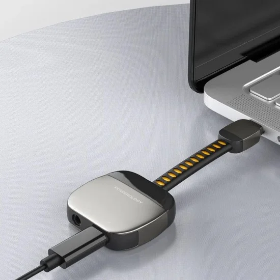 Powerology 2-IN-1 Adapter Type-C To 3.5mm  AUX _ Grey